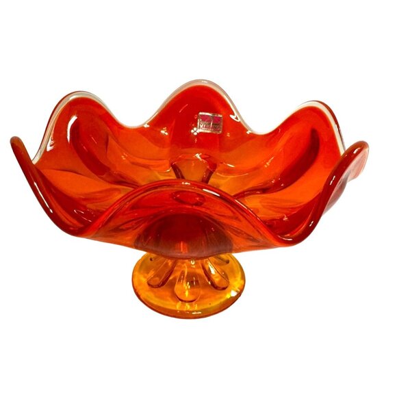 VTG VIKING AMBERINA CADMIUM CANDY DISH *IT GLOWS* 4.5" H X 7" W W/STICKER - Picture 3 of 9